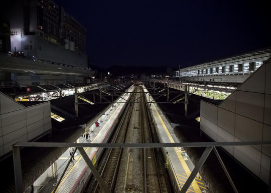 Shinkensen tracks at night