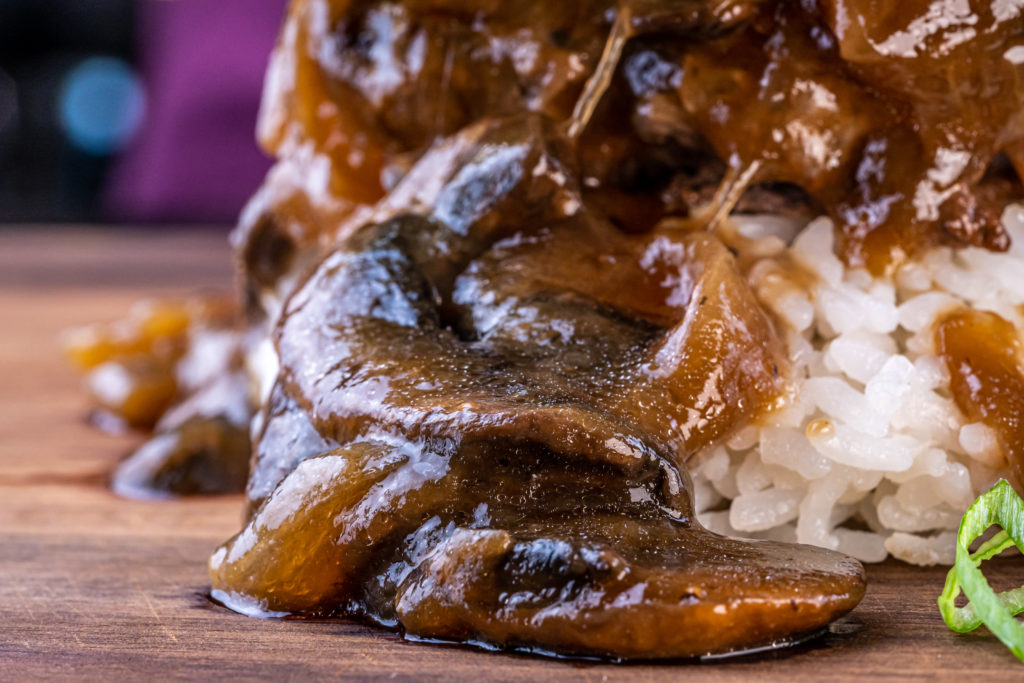 loco moco closeup on the gravy