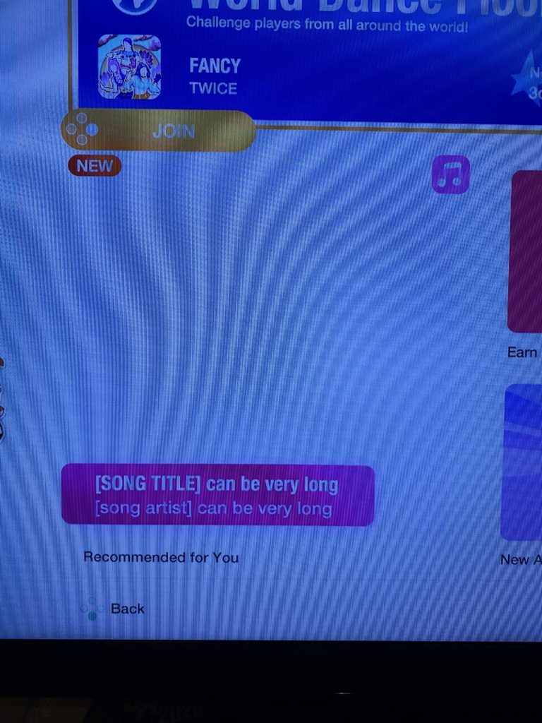 photo of Just Dance screen with text "[SONG TITLE] can be very long"