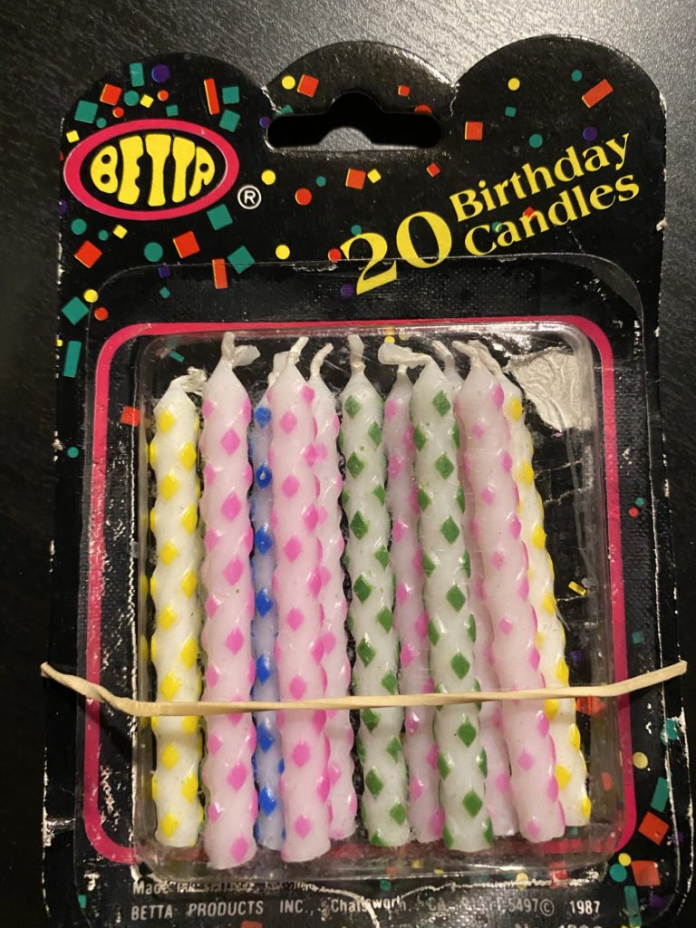 a box of birthday candles from 1987
