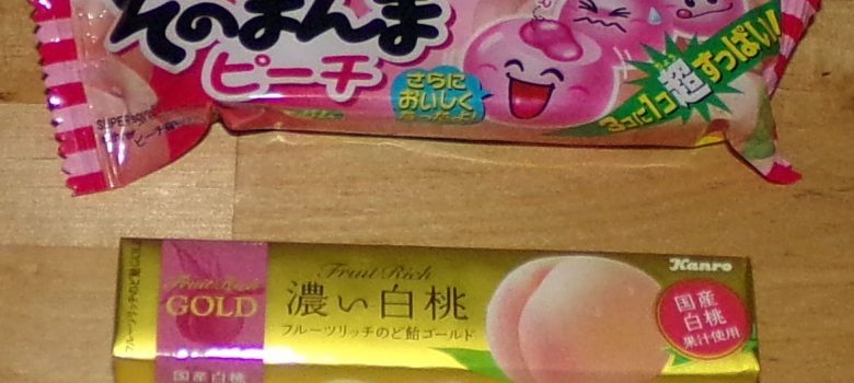 Coris SonoManma Peach Fuzen Gum and Kanro Fruit Rich Peach Candy