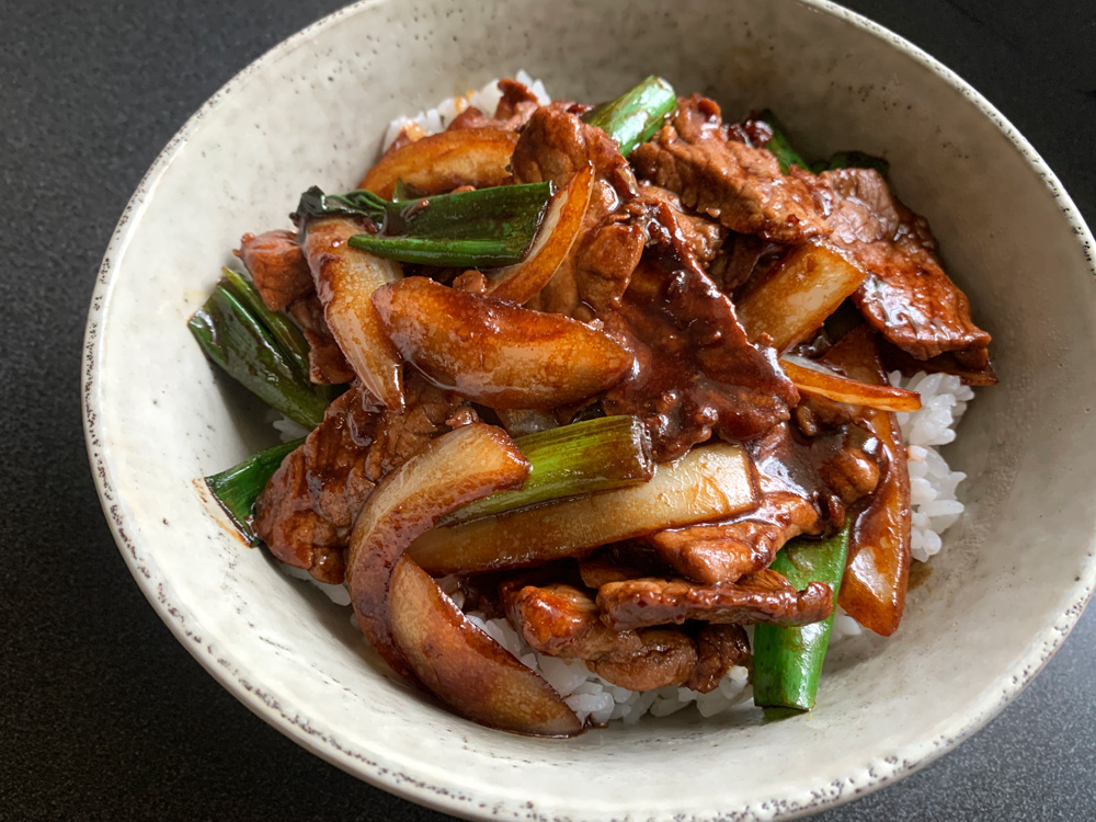 Stir-fried Beef & Onion Rice Bowl – Hiroko's Recipes