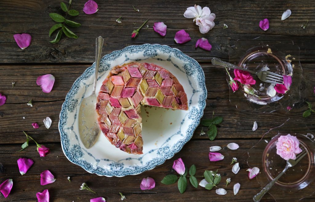 Partially Eaten Rhubarb Cake