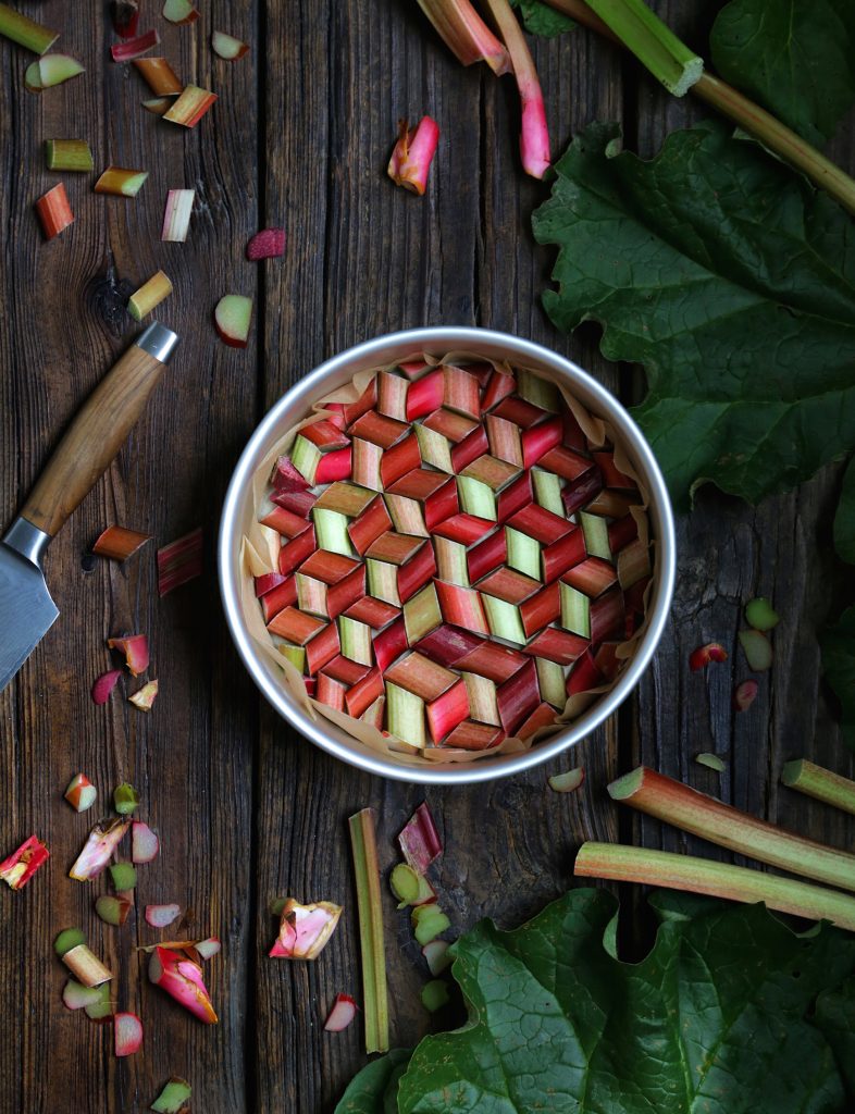 Rhubarb in a pan.