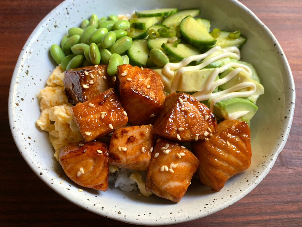 Teriyaki Salmon Sushi Rice Bowl – Hiroko's Recipes
