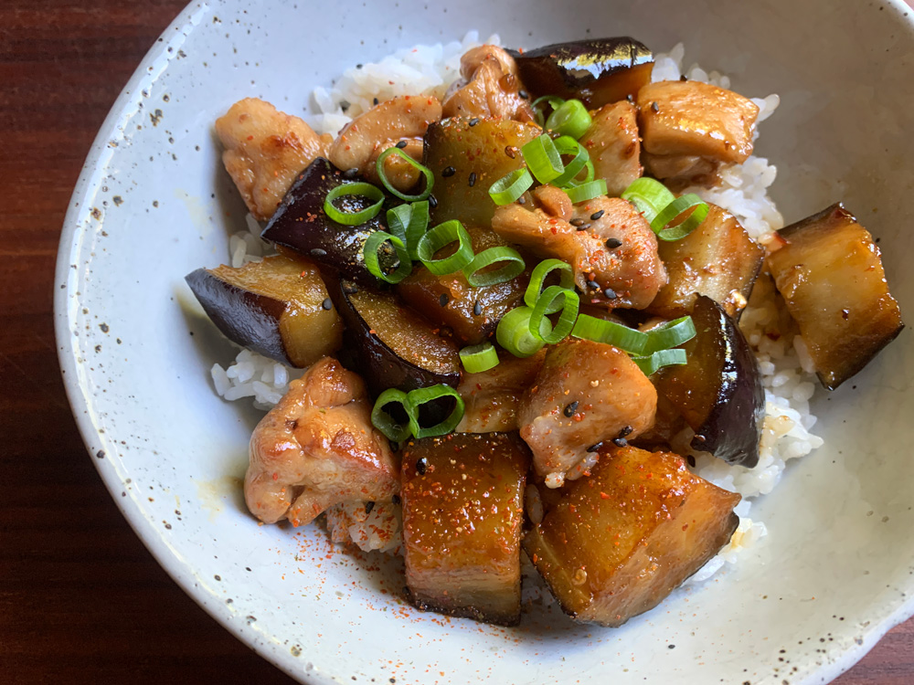 Ponzu Chicken & Eggplant Rice Bowl – Hiroko's Recipes