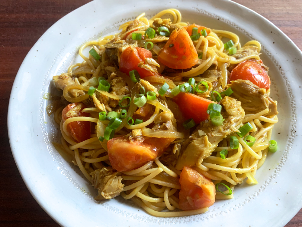 Canned Mackerel Curry Spaghetti – Hiroko's Recipes